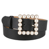 Fashionable Pearl Square Buckle Decorative PU Leather Belt for Women, Size:80-100cm(Black)
