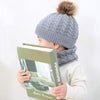 Knitted Warm Round Machine Cap Protects Ear Bonnet Baby  Winter Hats Caps + Scarf Suits(Grey)