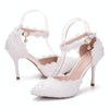 Women Shoes Lace Pearl Princess Pointed Shoes, Size:39(White 7.5 cm)