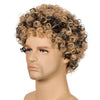 Men Wig Curls Hair Chemical Fiber Headgear(Brown+Black)