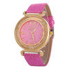 FULAIDA Women Rhinestone Gold Powder PU Leather Strap Quartz Watch(Pink)