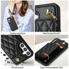 For Samsung Galaxy S24 5G Rhombic Dual Buckle Card Slots Phone Case with Lanyard(Black)