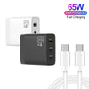 GAN 65W PD45W Dual Type-C / QC3.0 USB  Multi Compatible Charger + 2m USB-C to USB-C Data Cable EU + UK + AU +US Plug Black