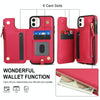 For iPhone 11 Pro Max Double Flap Zipper RFID Leather Phone Case with Short Lanyard(Red)