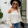 Female Sexy Strapless Knit Shirt Loose Bat Sleeve Knitted Tops, Size: S(White)