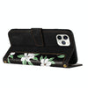 For iPhone 11 Pro Floral Pattern Leather Phone Case with Lanyard(Black)