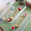2pcs /Pack Christmas Dessert Fork And Spoon Set Portable Cute Cartoon Tableware, Style: Christmas Snowman Silver