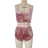 Ladies Sexy Velvet Crop Tops Pants Set Underwear Pajamas, Size: M(Red)