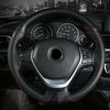 38cm Cowhide Embossed Hand-Stitched Double-Line Steering Wheel Cover(Black Orange Line)