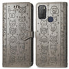 For Alcatel 1S 2021 Lovely Cat and Dog Embossing Pattern Horizontal Flip Leather Case , with Holder & Card Slots & Wallet & Cartoon Clasp & Lanyard(Grey)