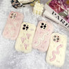 For iPhone 15 Pro Snake Embroidery Plush Silicone Phone Case(Bowknot And Pink)