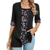 Spring Summer Printed Fake Two-Piece Square Neck Mid-Sleeve Top T-Shirt, Size: XXL(Black)