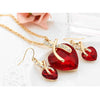 3 PCS / Set Women Heart Shaped Crystal Zircon Earring Necklace Jewelry Set(Red)