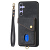For Samsung Galaxy S25+ 5G Retro Card Wallet Fold Leather Phone Case with Strap(Black)