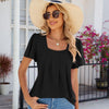 Spring and Summer Square Neck Pleated Short Sleeve Ladies Loose T-Shirt Top, Size: XXL(Black)