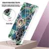 For Samsung Galaxy S25 Ultra 5G Splicing Marble Flower IMD TPU Phone Case Ring Holder(Blue Green)