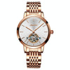 JIN SHI DUN 8812 Women Simple Hollowed Waterproof Automatic Mechanical Watch(Rose Gold Steel Strip White)
