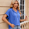 Ladies Summer Hooded Button Loose Short Sleeve T-Shirt Blouse, Size: S(Blue)