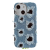 For iPhone 15 Creative Multi-hole Black Lace Denim PU Phone Case