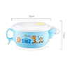 450ml Stainless Steel Interior And Plastic Exterior Double Layer Cartoon Style Bowl With Cover And Handles For Child At Age 2 To 9(Blue)