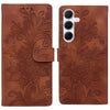 For Samsung Galaxy A55 5G Lace Floral Embossed Magnetic Buckle PU Phone Case With Wrist Strap(Brown)