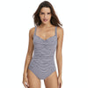 DS02 Ladies Suspender Triangle One-Piece Swimsuit With Chest Pad, Size: S(Navy White Stripe)