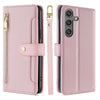 For Samsung Galaxy S25 5G Sheep Texture Cross-body Zipper Wallet Leather Phone Case(Pink)