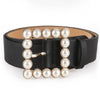 Fashionable Pearl Square Buckle Decorative PU Leather Belt for Women, Size:80-100cm(Black)