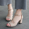 Summer Roman Style Metal One Buckle Chunky Sandals Women Casual High Heels, Size: 43(Beige)