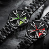 FNGEEN L001 Motorcycle Element Rotating Hub Metal Men Watch(Black Leather Black Steel Green Surface)
