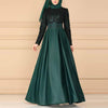 Lace Stitching Retro Large Swing Dress Ethnic Style Long-Sleeved Slim Dress, Size:XXXL(Dark Green)