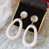 Retro Women Big Round Geometry out Oval Clip Earrings(white clip earring)