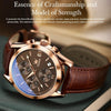 OLEVS 2872 Men Three Eyes Six Needles Chronograph Waterproof Quartz Watch(Coffee + Rose Gold)