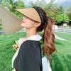 Straw Empty Top Peaked Cap For Ladies, Size: M (56-58cm)(Khaki+Black)