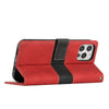 For iPhone 14 Plus Grid Stitching Leather Phone Case with Lanyard(Red)