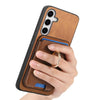 For Samsung Galaxy S24 5G Retro Cross Leather Ring Vertical Insert Card Bag MagSafe Phone Case(Brown)