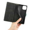 For iPhone 13 mini Grid Stitching Leather Phone Case with Lanyard(Black)