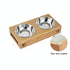 Elevated Bamboo Cat & Dog Bowls, Stainless Steel, L
