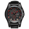 Curren M8225 Army Military Leather Band Men Quartz Watch(Black Red)