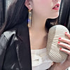 Fashion Long Geometric Drop Earrings Luxury Gold Silver Color Rectangle Rhinestone Earring(Gold)