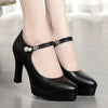 Women High Heels Comfortable Small Heel Temperament Waterproof Platform One Buckle Shoes, Size: 40(Black)
