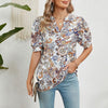 Women V-neck Loose Short-sleeved Printed T-shirt Top, Size: L(Orange Cashew)