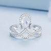 BSR368 S925 Sterling Silver Water Drop Crown White Gold Plated Zircon Ring(No.7)