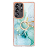 For Samsung Galaxy S25 Ultra 5G Electroplating Marble IMD TPU Phone Case with Ring Holder(Green 003)