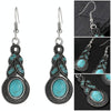 Tibetan Silver Pendant Earrings Natural Stone Drop Silver Pendant  Earrings for Women, Metal color:Water