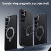 For Samsung Galaxy S25 5G Double Ring MagSafe Holder Carbon Fibre Phone Case(Silver)