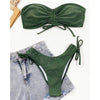 Women  Sexy Lace Up Bandeau Two Pieces Set Bikini Drawstring Tie Side Swimsuit Swimwear, Size: S(Green)