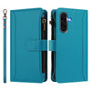 For Samsung Galaxy A36 5G Magnetic Closure Nine Card Slots Zipper Leather Case with Hand Strap(Turquoise)