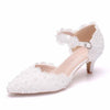 Women Shoes Lace Pearl Princess Pointed Shoes, Size:35(White 5.5 cm)