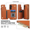 For Samsung Galaxy S24 FE 5G Double Flap Zipper RFID Leather Phone Case with Short Lanyard(Brown)